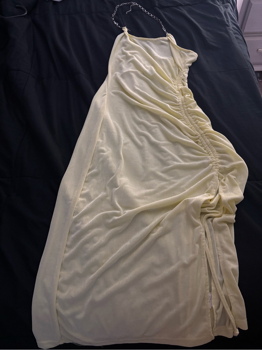 Light Yellow Ruched Chain-Strap Swim Coverup